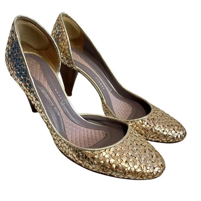 Zapatos de salón Anya Hindmarch EU 39 tejidos de cuero dorado tacón alto cono metálico Foto 1 de 4