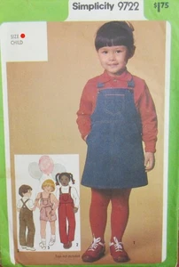 VTG Simplicity 9722 Little Boy Girl 3 BIBBED OVERALLS Shortalls Jumper Pattern - Picture 1 of 2