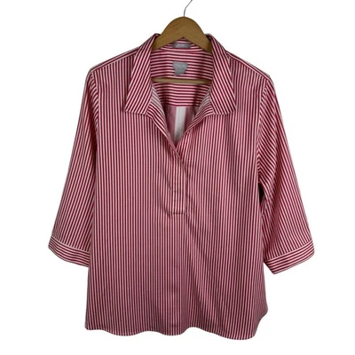 Chicos No Iron Button Back Tunic Top Size 2.5 US 14 Cactus Blossom Stripe Office - Image 1 of 4