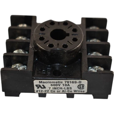Macromatic 70169-D Relay Socket 8-Pin 10A 600V DIN Rail/Panel Mount UL  - Image 1 of 4