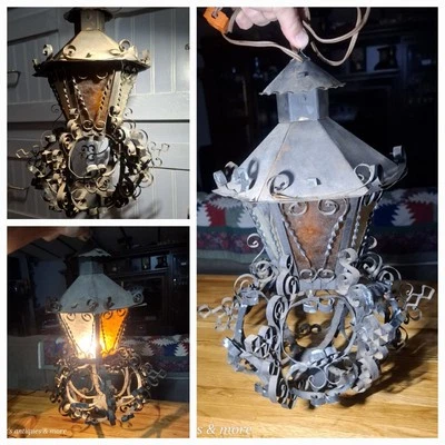 Vintage Gothic Wrought Iron Spanish Revival Swag Light Fixture - Image 1 of 4