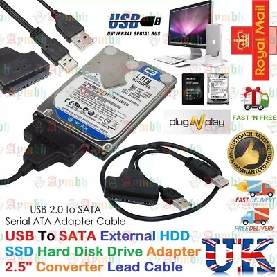 USB To SATA External HDD SSD Hard Disk Drive Adapter 2.5" Converter Lead Cable - Image 1 of 4