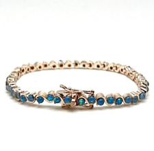 7.5" Long Simulated Blue Opal Tennis Woman's Brass  Bracelet