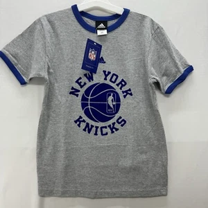 New York KNICKS T-Shirt Size M 10/12 Youth Grey NBA Adidas New w Tags - Picture 1 of 9