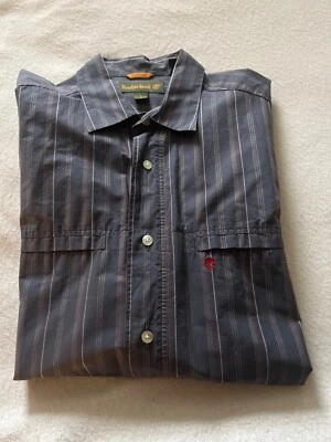 Camisa Timberland Para Hombre L Gris Blanca Rayas Suroeste Calce Relajado Abotonada Foto 1 de 4