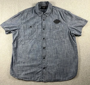 Harley Davidson Shirt Short Sleeve Motorcycle Mens 2XL Blue Garage Workwear Logo - Picture 1 of 11