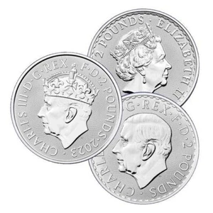 Set of 3 Silver Coins Britannia 1 oz Elizabeth II , Charles III and Coronation. - Picture 1 of 2