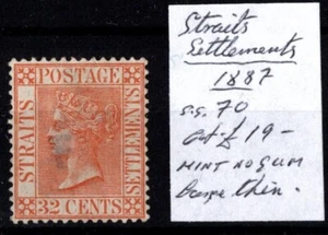 STRAIGHTS SETTLEMENTS 1887 S.G.70 MINT NO GUM LARGE THIN HW55 - Picture 1 of 1