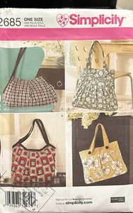 SIMPLICITY SEWING PATTERN 2685 BAGS TOTES W/ PLEATS IN 4 STYLES & SIZES - Picture 1 of 2