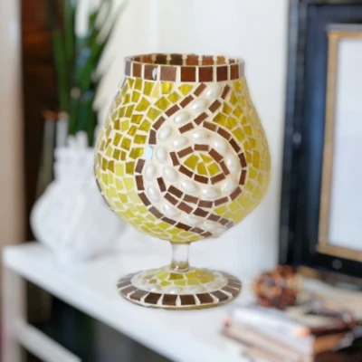 Mosaik Windlicht Perlentraum gelb 17 cm hoch – Einzelstück - handgemacht - Bild 1 von 4