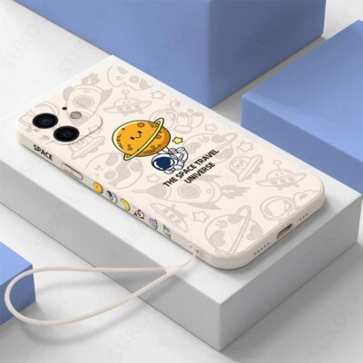 For iPhone 14 13 Pro Max 12 11 XR 8 Plus Cute Astronaut Soft Lanyard Case Cover - Image 1 of 4