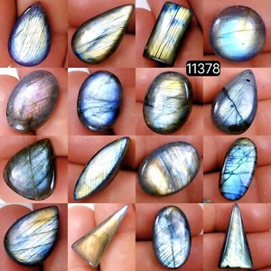 16 Pcs 196 Cts Natural Labradorite Cabochon Gemstone Lot 25X13-12X12mm #11378 - Picture 1 of 5