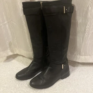 ANN TAYLOR Black Genuine Leather Knee Buckle Boots SZ 7 M - Picture 1 of 7