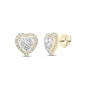 PENDIENTES DE CORAZÓN DE DIAMANTES REDONDOS DE ORO AMARILLO 10K 1/2 CTTW - Imagen 1 de 1