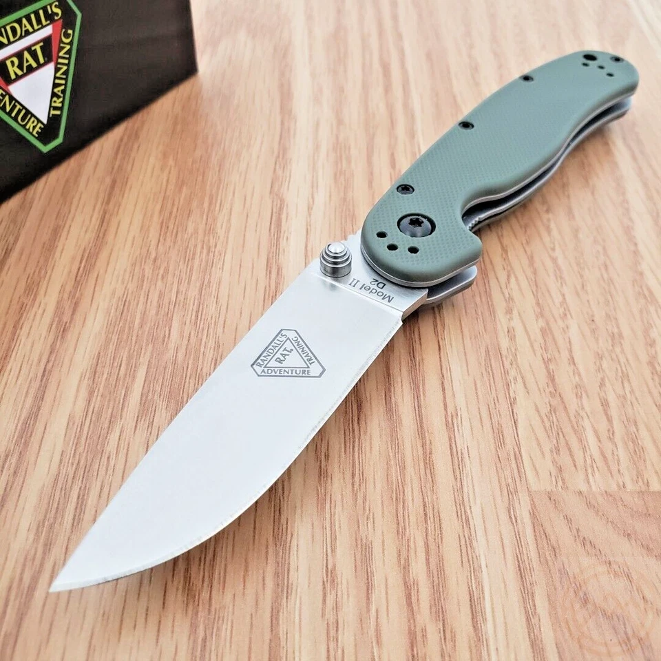 Ontario RAT II Folding Knife 3" D2 Tool Steel Drop Point Blade Green G10 Handle - Image 1 of 4