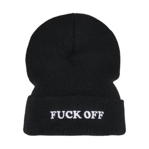 Mister Tee Fuck Off Beanie Gorro largo unisex gorro de invierno gorro de punto bordado - Imagen 1 de 8