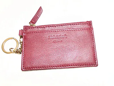 Margot New York Zip Leather Coin & Slot Card Case W Key Ring Red Wallet  NWOT • 10.99€