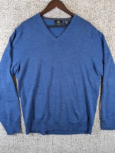 Maglione Calvin Klein 100% lana merino extra fine scollo a V blu uomo XL - Foto 1 di 7