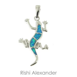 925 Sterling Silber und Opal Edelstein Eidechse Anhänger oder Halskette - Bild 1 von 4