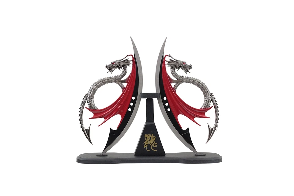Wuu Jau H-548 Dual Fantasy Dragon Dagger Display com Suporte de Madeira, 11" - Imagem 1 de 1