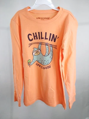 Life is Good Kid Long Sleeve Crusher Tee Chillin' Sloth Orange Medium 81750 - Image 1 of 4