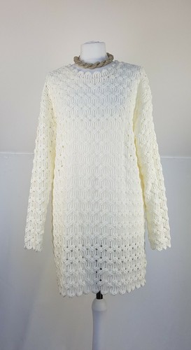 OFF WHITE Abito tunica maglione linea dritta bianco uncinetto casa orologio vintage taglia unica