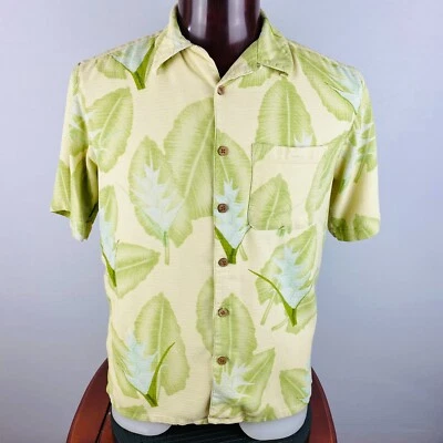 Camisa Banana Cabana Para Hombres Mediana M Seda Hawaiana Manga Corta Estampado de Hojas Foto 1 de 4