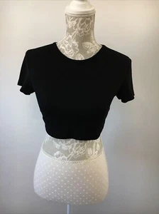 Black Ribbed Cap Sleeve Stretch Crop Top - Size UK S BNWOT - Picture 1 of 4