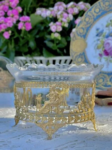 French Antique Bronze Round Centerpiece Glass and Bronze Ormolu - Picture 1 of 15