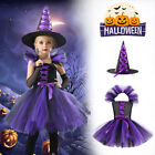 Kids Girls Witch Cosplay Costume Halloween Party Fancy Princess Dress Outfit Hat
