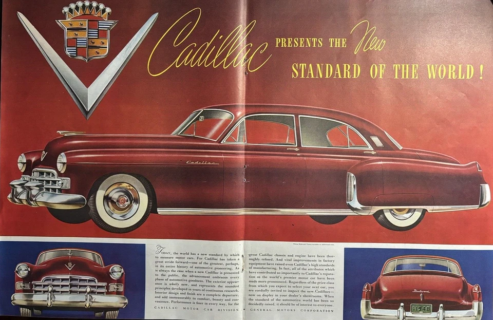 1948 Cadillac Fleetwood Standard World Red General Motors Vintage 2 Page Ad - Image 1 of 1