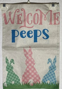 Welcome Peeps Spring Easter Small Garden Flag Vertical Double Sided Rabbit - Picture 1 of 1