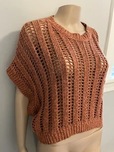 Brunello Cucinelli Terracotta open weaved Sweater/Vest with Paillettes sz XS - Picture 1 of 6