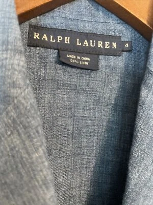 Blazer Polo Ralph Lauren para mujer azul cambray 100 % lino talla 4 nuevo con etiquetas Foto 1 de 4