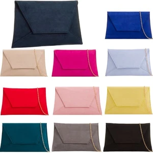 Ladies Faux Suede Slim Envelope Style Clutch Bag Evening Prom Wedding Small Bag - Picture 1 of 17