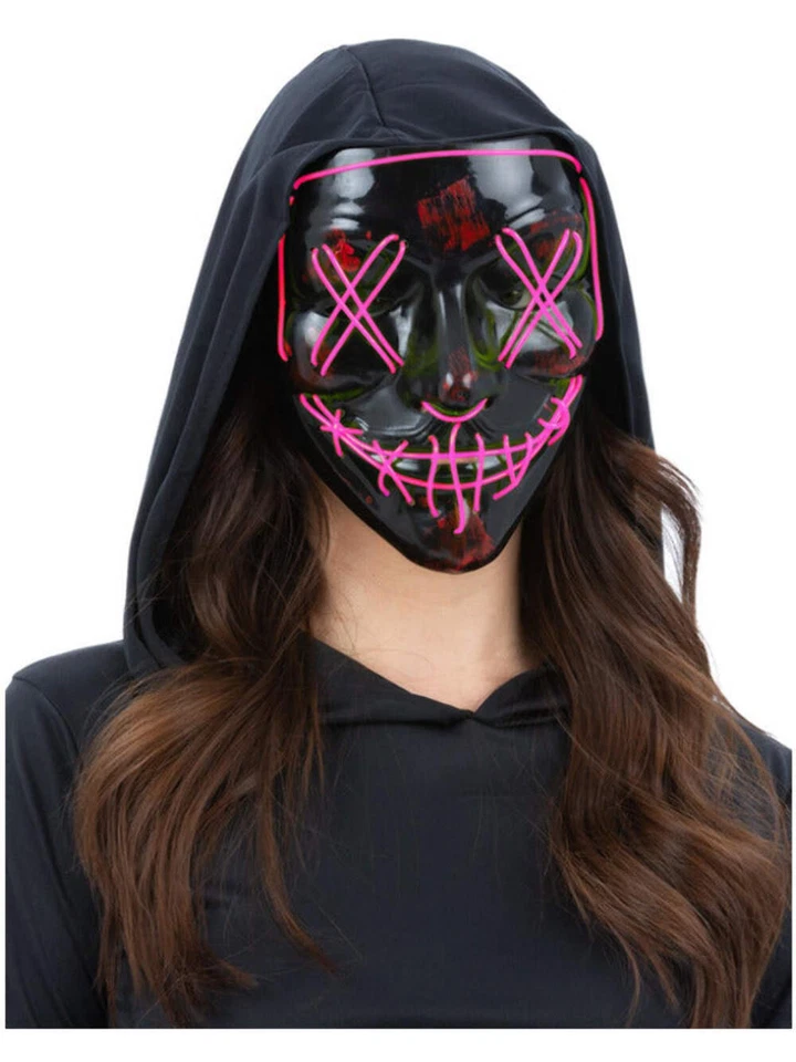 Neon Stiche LED Maske Draht Leuchtet Purge Halloween Kostüm Maske Party - Bild 1 von 1