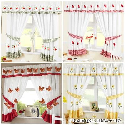 Kitchen Window Curtains Pair Or Matching Pelmets Embroidered New - Image 1 of 2