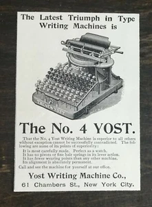 Vintage 1895 Yost Writing Machine Company No 4 Typewriter Original Ad 1021 A2 - Picture 1 of 1