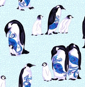 Benartex Polar Attitude Large Penguins W/ Pearlescent Metallic Sky, Fabric BTY - Picture 1 of 9