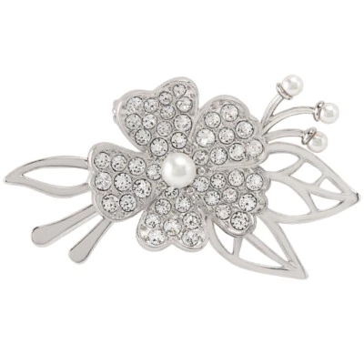 Broche floral medallón de plata origami búho con cristales de Swarovski  Foto 1 de 4