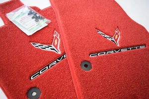 Chevrolet Corvette C8 Floor Mats Adrenaline Red Silver 2 Logos Premium32 InStock - Picture 1 of 5