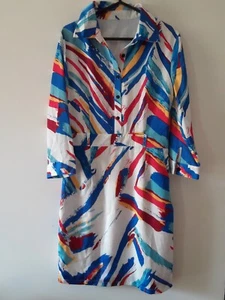 DKNY Dress Womens Size Large Donna Karan Colourful 70% Silk 3/4 Sleeve Sm Make - Picture 1 of 13