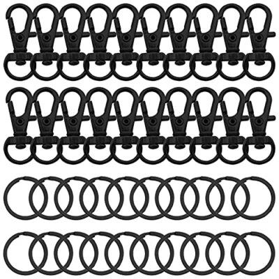80pcs Swivel Snap Hook and Key Rings Set, Black Swivel Clasps Lanyard black - Image 1 of 4