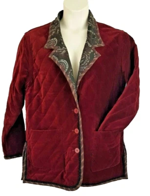 Koos Of Course Reversible Jacket Womens M Burgundy Paisley Quilted Coat Velvet - Image 1 of 4