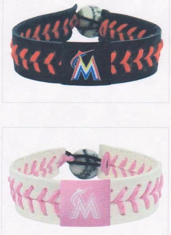 MIAMI MARLINS SEAM LEATHER BASEBALL BRACELET TEAM COLOR OR CLASSIC Cover