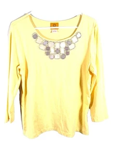 Ruby Rd women's yellow medium embellished shirt preowned - Picture 1 of 5