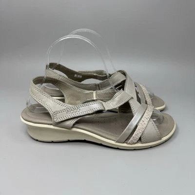 ECCO Felicia 凉鞋女式米色棕褐色皮革绑带尺寸 39 EUR 8/8.5 US — 第 1/4 张图片