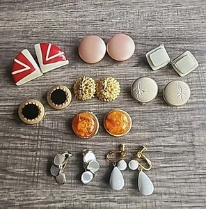Set/9 Vintage Paar Retro Mode ClipOn Ohrring Mehrfarbig Metall Emaille Acryl - Bild 1 von 18