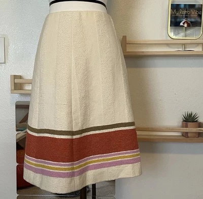 Falda De Colección Valentino Spa Dobladillo Rayas Línea A Modesta CottageCore Talla 4 Crema Foto 1 de 4