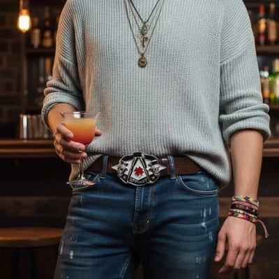 Uomo / Cintura Donna Fibbia Metallo Argento Skull Scheletro Apmany Colver Foglia - Immagine 1 di 4